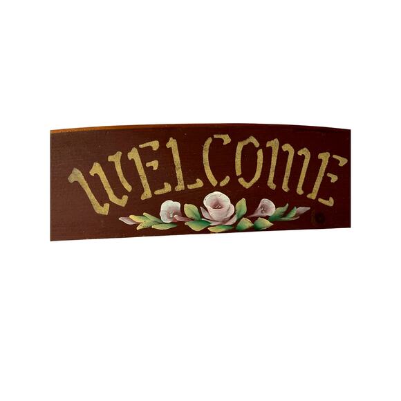 Vintage Hand Painted Mauve Wooden Welcome Sign for Above the Doorway - Picture 1 of 6
